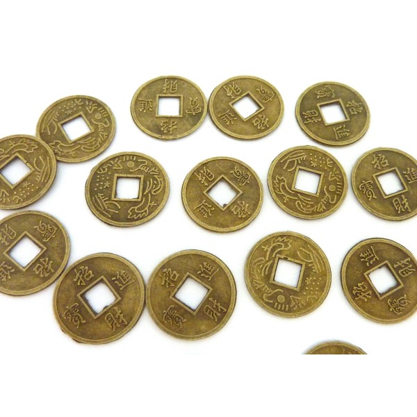 R-20 Perles Intercalaires Pièces Chinoises 13,5mm En Métal De Couleur Bronze, Vieil Or Mat - Photo n°1