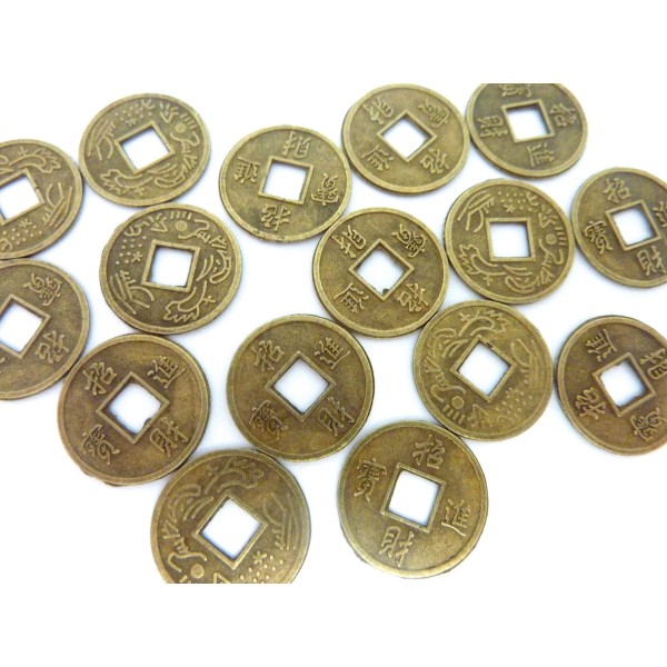 R-100 Perles Intercalaires Pièces Chinoises 13,5mm En Métal De Couleur Bronze, Vieil Or Mat - Photo n°4