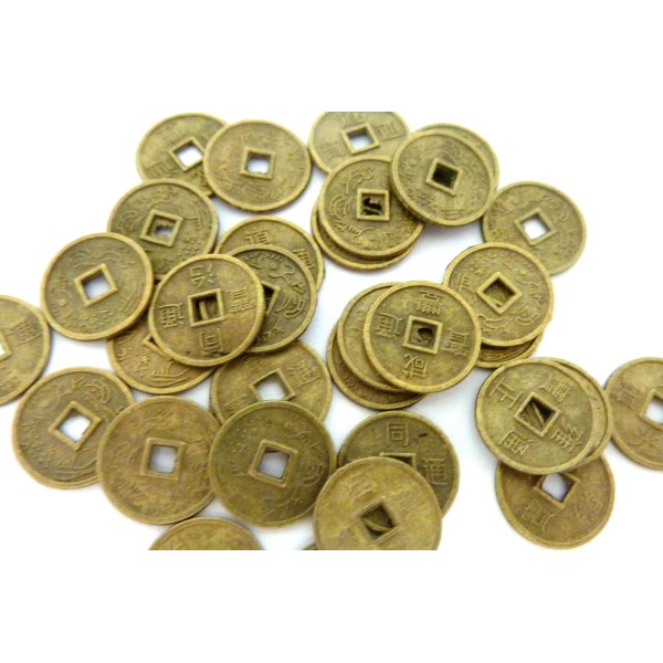 100 Petites Perles Intercalaires Pièces Chinoises 10mm En Métal De Couleur Bronze, Vieil Or Mat - Photo n°1