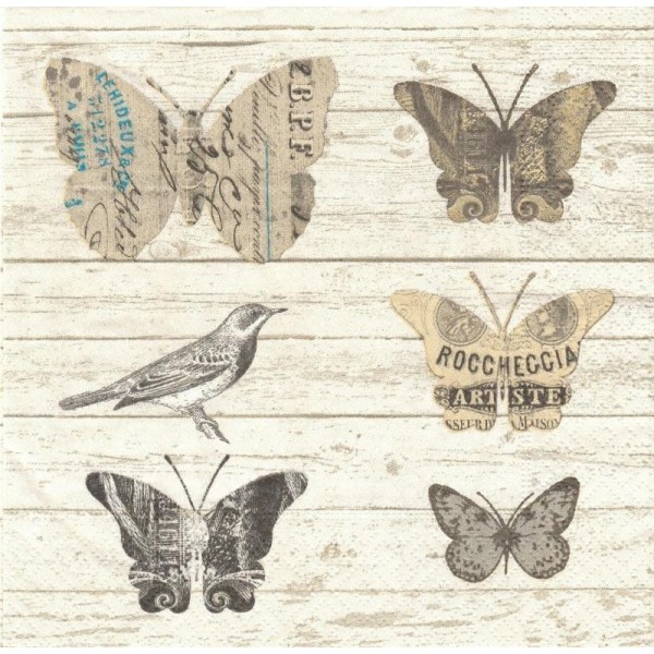 4 Serviettes en papier Papillons Oiseau Format Lunch - Photo n°1
