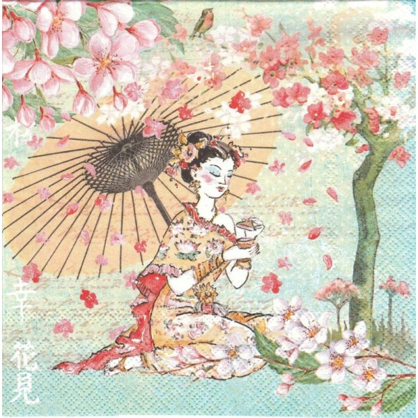 4 Serviettes en papier Japon Geisha Fleurs de Cerisier Format Lunch - Photo n°1