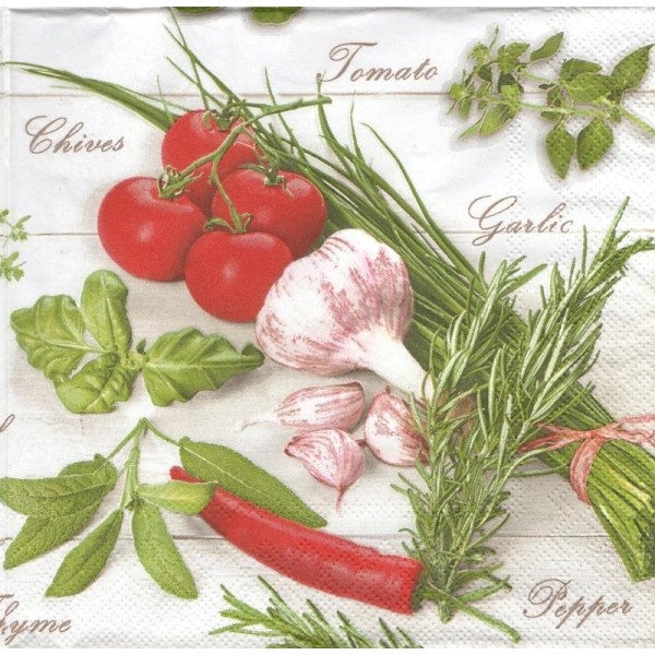 4 Serviettes en papier Herbes Tomate Ail Format Lunch - Photo n°1