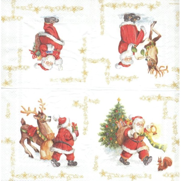 4 Serviettes en papier Marche du Père Noël Format Cocktail - Photo n°2