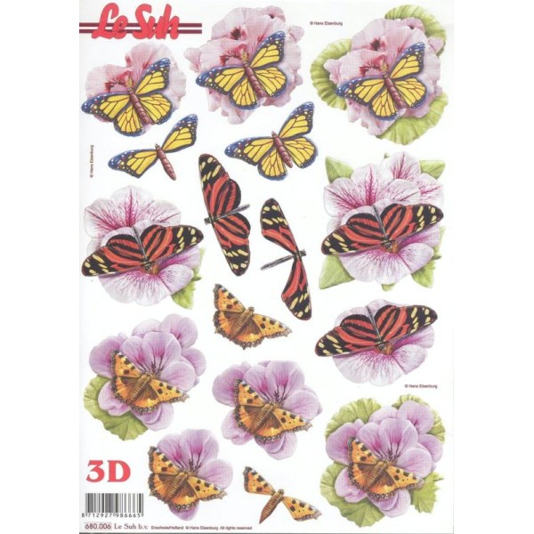 Feuille 3D pré-découpée A4 Papillon Fleurs - Photo n°1