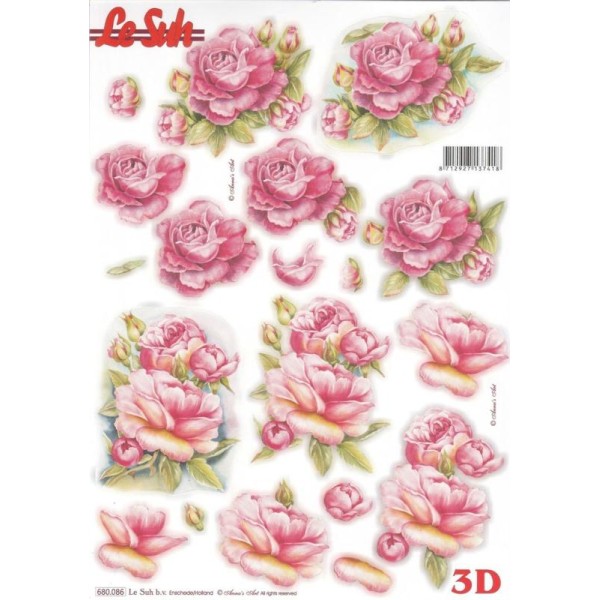 Feuille 3D pré-découpée A4 Roses Fleurs - Photo n°1