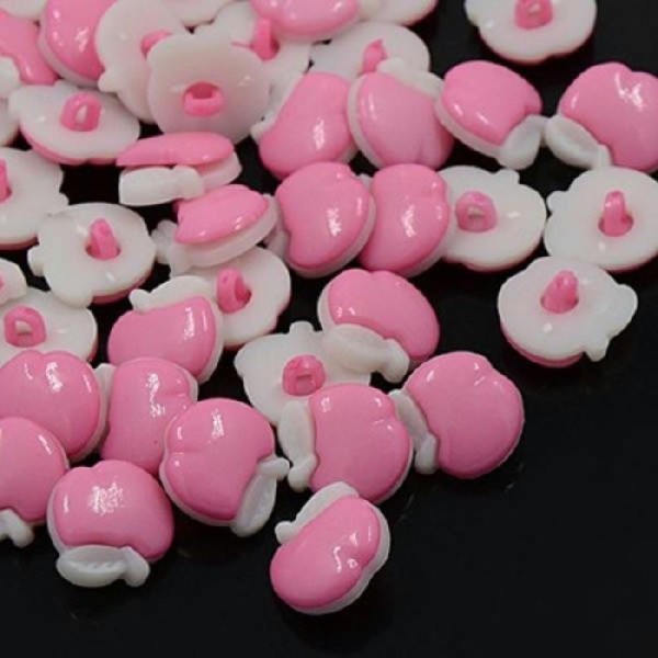 Lot de 10 boutons forme pomme rose et blanc - Photo n°1
