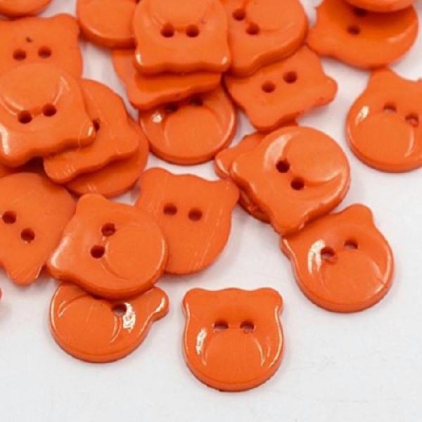 Lot de 10 boutons forme tête d'ours orange 13 x 12 mm - Photo n°1