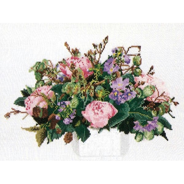 Thea Gouverneur 1080 Bouquet de pivoines sur toile lin - Photo n°1