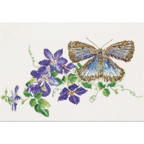 Thea Gouverneur 438A Butterfly Clematis sur toile Aida blanc - Photo n°1