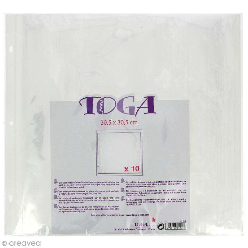 Toga AL11E Lot DE 10 Pochettes pour Album de Scrapbooking Plastique Transparent 20 x 20 x 0,5 cm 