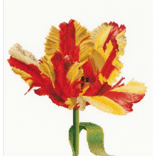 Thea Gouverneur 519 Red Yellow Parrot Tulip  sur toile Lin - Photo n°1