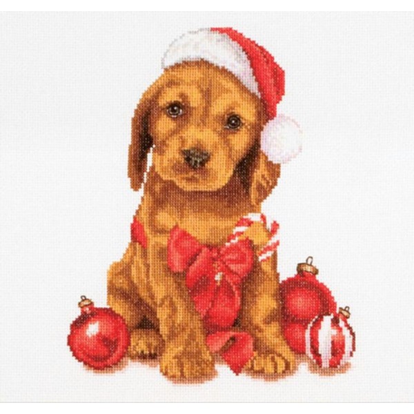 Thea Gouverneur 730A Christmas Puppy toile Aida blanc - Photo n°1