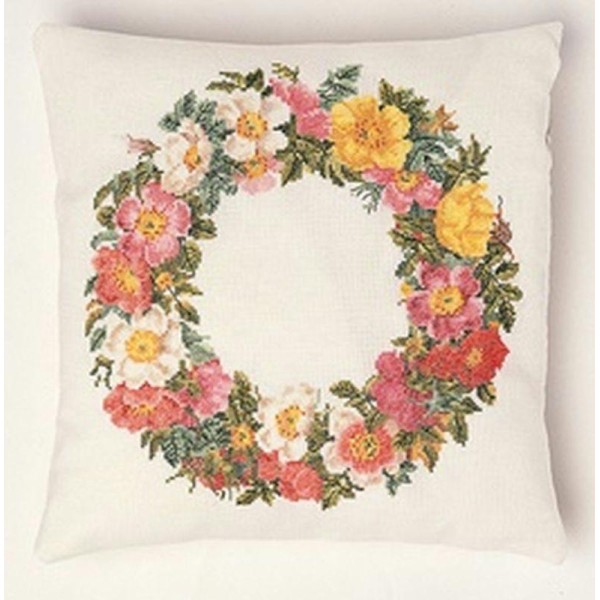 Thea Gouverneur 2073 Roses Wreath Cushion toile Jobelan - Photo n°1