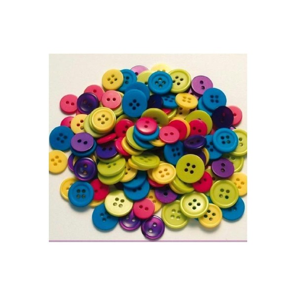 Lot de 130 boutons multicolores, diam. 10 - 15 mm - Photo n°1