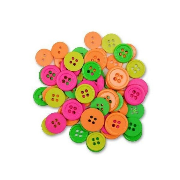 Lot de 130 boutons Néon multicolores, diam. 11 - 15 mm - Photo n°1