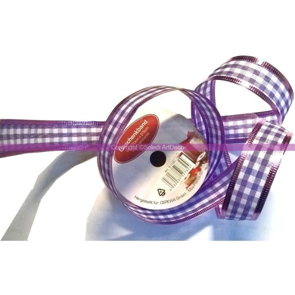 Ruban à carreaux, Violet et blanc, bords armés, 25 mm, Rouleau de 2,70 mètres - Photo n°1