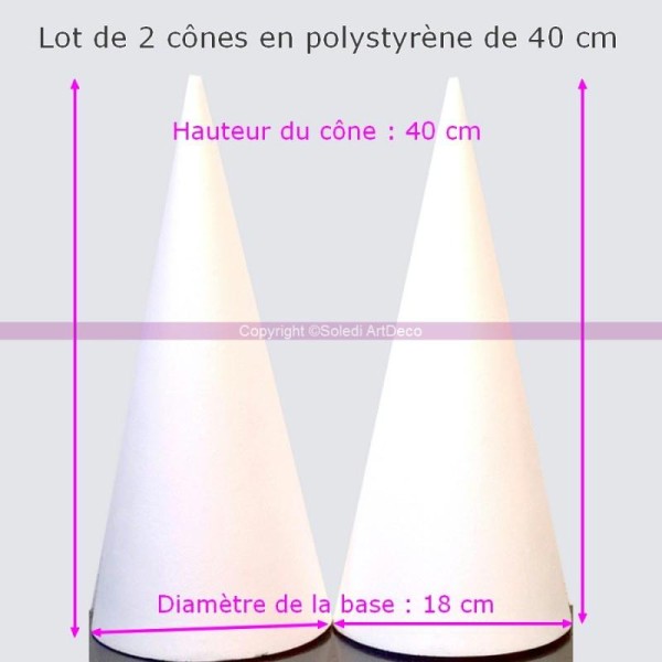Lot  2 Cônes en polystyrène Hauteur 40 cm, Présentoir à macarons, Diam&eg - Photo n°1