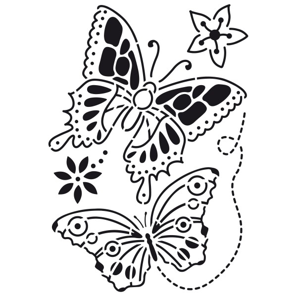 Pochoir en plastique Motif 2 grands Papillons et 2 fleurs, Planche A4 - Photo n°1