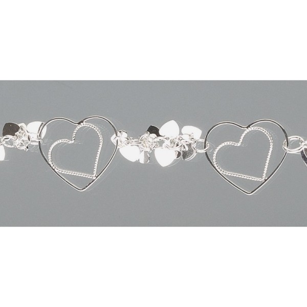 Chaine de bijoux Grands et petits coeurs aluminium argenté, 25 cm de long, Coeurs largeur 20mm et 5m - Photo n°1