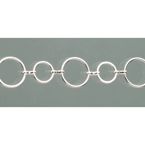 Chaine de bijoux Grands et petits Cercles aluminium argenté, 25 cm de long, Diam. cercles 10mm et 7m - Photo n°1