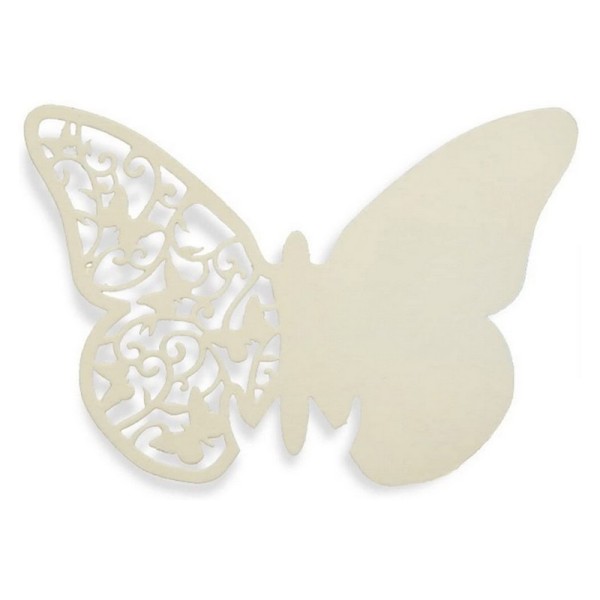 Lot de 10 Marque places Papillon cartonné ivoire, Haut. 8cm x larg. 12cm, mariage champêtre vintage - Photo n°1