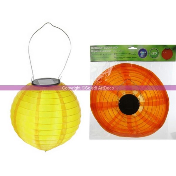 Petit Lampion Boule LED Solaire, Lanterne en Organza Jaune, diam. 20 cm, avec suspension, pour extér - Photo n°1
