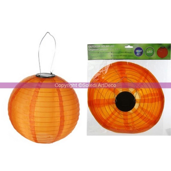 Petit Lampion Boule LED Solaire, Lanterne en Organza Orange, diam. 20 cm, avec suspension, pour exté - Photo n°1