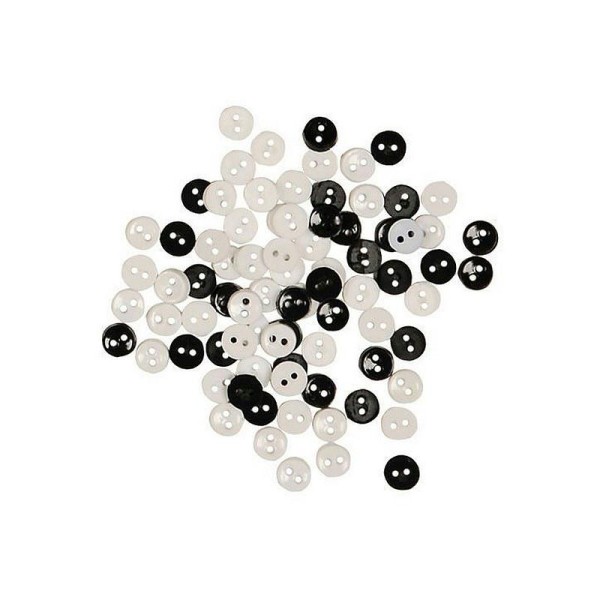 Lot de 75 petits Boutons noir et blanc  diam. 7 mm, 5g - Photo n°1