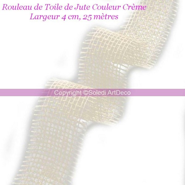 Rouleau de Toile de Jute Couleur Crème, Largeur 4 cm, 25 mètres - Photo n°1