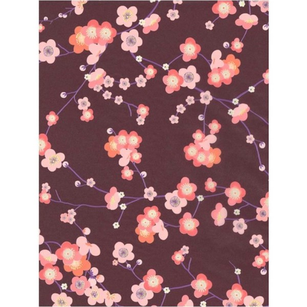 Feuille decopatch n°707, Fleurs de cerisier japonais sur fond violet foncé, Papier 30x39 cm - Photo n°1