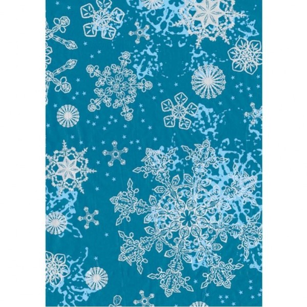 Feuille decopatch n°521, Flocons de neige argent fond turquoise, Papier 30x39 cm - Photo n°1