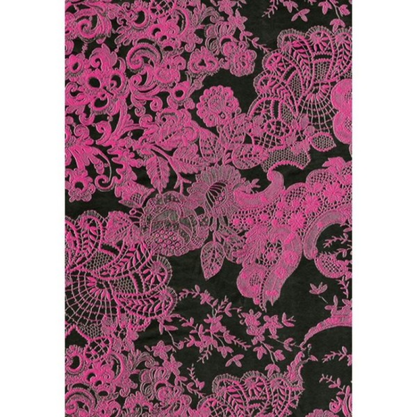 Feuille decopatch n°460, Fleurs dentelles rose sur fond noir, Papier 30x39 cm - Photo n°1