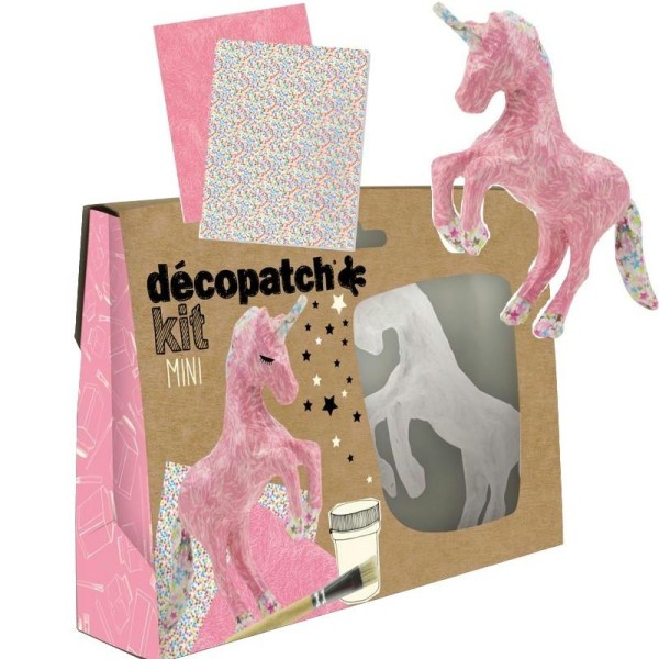 Kit Mini Créatif Décopatch Licorne 13,5cm en plâtre avec accessoires - Photo n°1