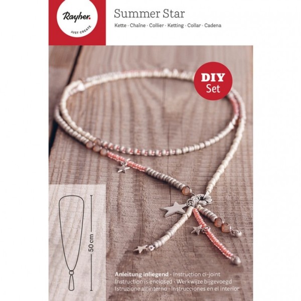 Kit de création Bijoux Summer Star, DIY Collier Chaîne Perles en verre et pendentif étoile, L. 100cm - Photo n°1