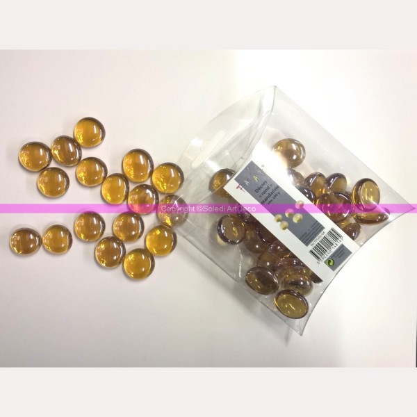 Lot de 200g de Galets Nuggets de verre brillant plein et lisse Jaune Mandarine bombés, 17mm, env. 50 - Photo n°2