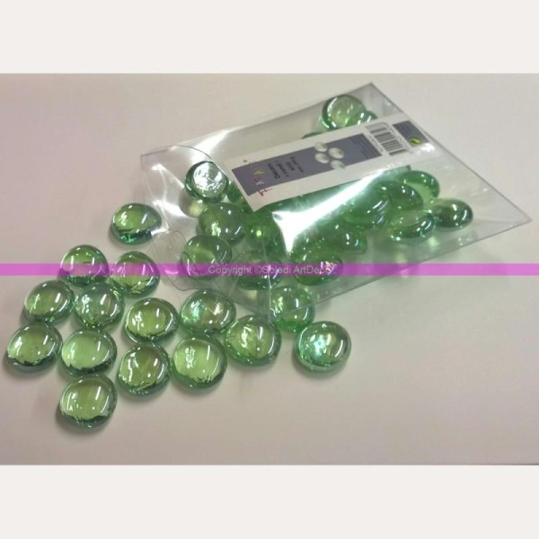 Lot de 200g de Galets Nuggets de verre brillant plein et lisse Vert clair bombés, 17mm, env. 50 pièc - Photo n°1