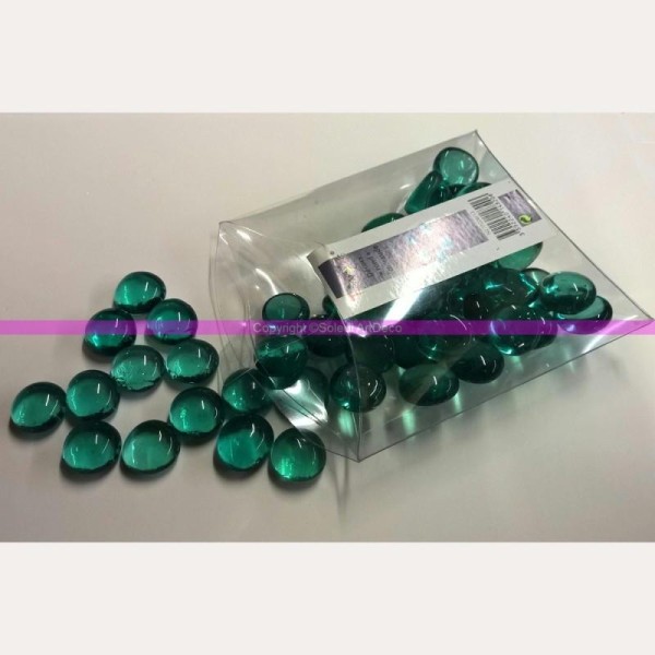 Lot de 200g de Galets Nuggets de verre brillant plein et lisse Vert émeraude bombés, 17mm, env. 50 p - Photo n°1