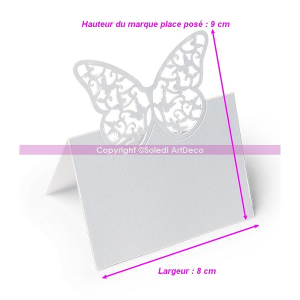 Lot de 20 Marque places Papillon, effet Blanc irisé, Haut. pliée 9cm x larg. 8cm, mariage champêtre - Photo n°2