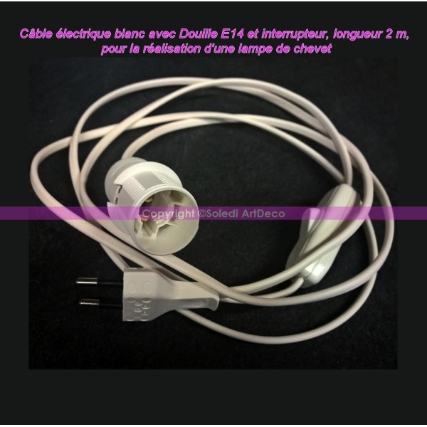 Câble électrique blanc avec Douille E14 et interrupteur, Cordon long. 2 m,  pour la réalisation d'une - Cercle abat jour - Creavea