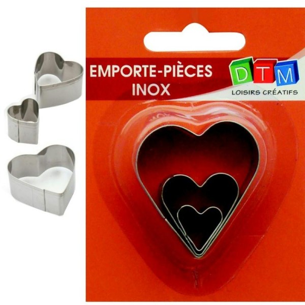 Lot de 3 minis emporte-pièces Coeurs en Inox alimentaire, Diamètre  2,3,4 cm - Photo n°1