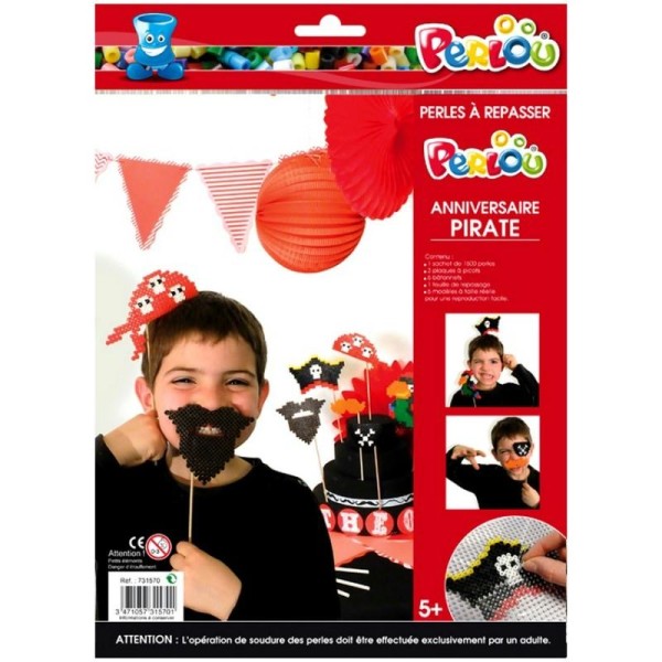 Kit Perles tubulaires à repasser Anniversaire Garçon Pirate, 1500 perles et modè - Photo n°1