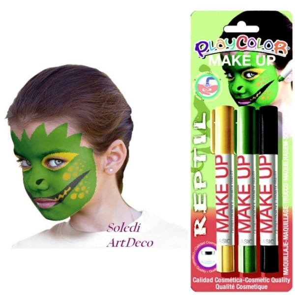 Lot de 3 Sticks de maquillage Jaune, Vert clair, Vert foncé, Marqueurs thème Reptile, - Photo n°1