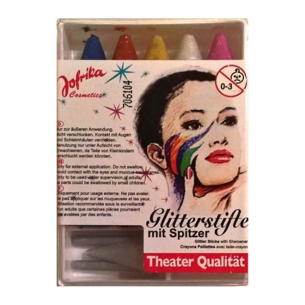 Lot de 5 petits Crayons de maquillage Carnaval Couleurs pailletées, qualité profession - Photo n°1