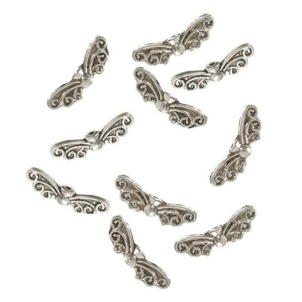 Lot de 10 Perles percées formes Ailes d'ange de 21 mm de long, en métal argenté - Photo n°1