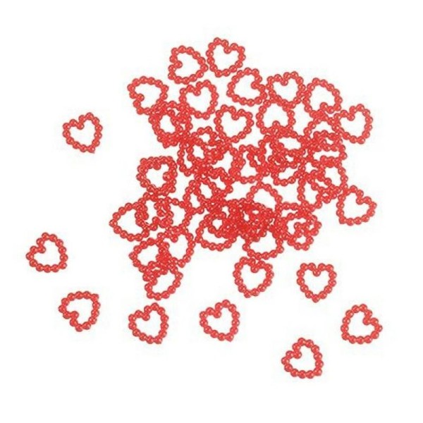Lot de 50 coeurs en perles plastique ciré couleur Rouge, diam. 1cm, à éparpiller ou à coller pour le - Photo n°1