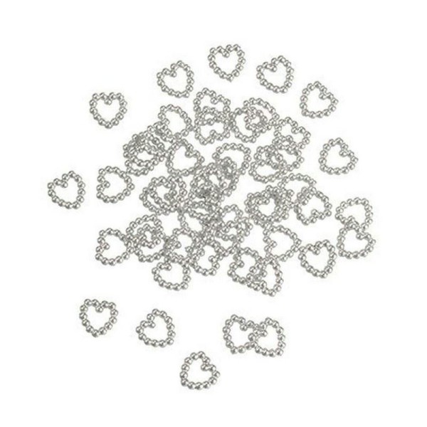 Lot de 50 coeurs en perles plastique ciré couleur Argent, diam. 1cm, à éparpiller ou à coller pour l - Photo n°1
