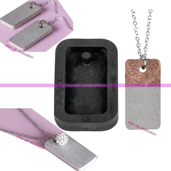 Moule à bijoux rectangle pour béton, Pendentif en caoutchouc flexible, 3,9 cm, remplissage 7 mm - Photo n°2