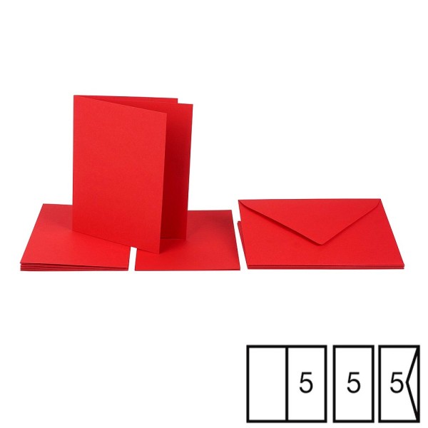 Lot de 5 Cartes Doubles Rectangulaires Rouge vif avec feuilles intercalaires et enveloppes, 10,5cm x - Photo n°1