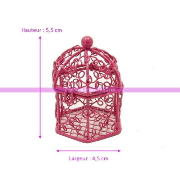 Mini Cage à Oiseaux pour Bonbonnière dragées en métal fuchsia, Contenant - Photo n°1