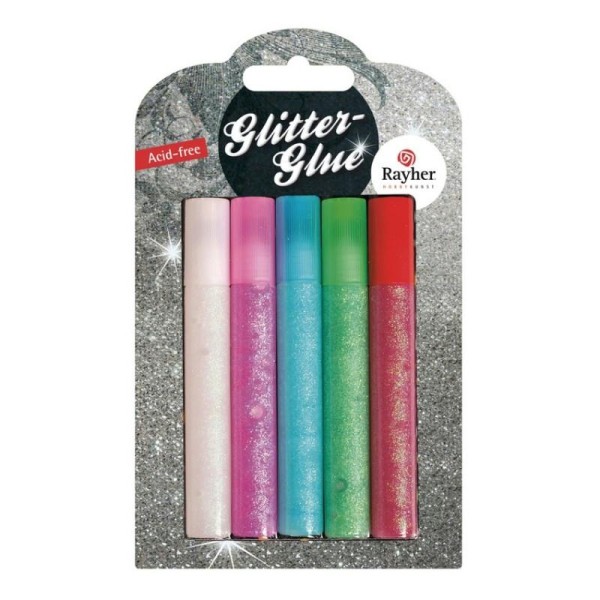 Kit 5 tubes de gels pailletés, Glitter glue Couleurs Pastels, 5x10 ml, pour scrap et bricolage - Photo n°2